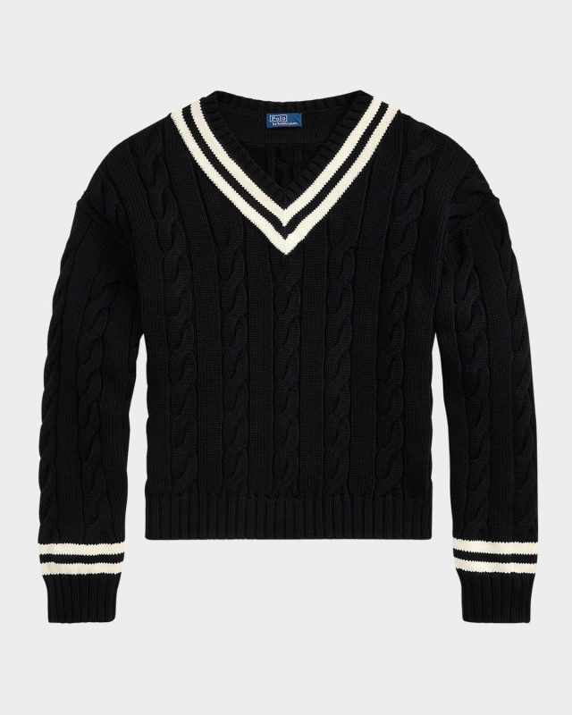 Aran-Knit Cotton Cricket Sweat
